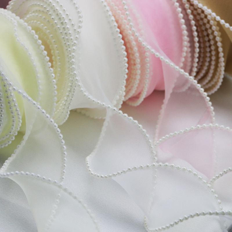 (5yards/roll)4cm Pearl Edge Wa - огляд і ціна Ribbon Organza Roll