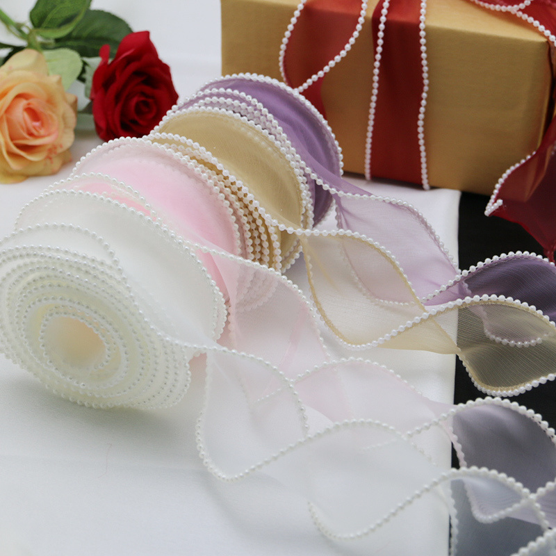 (5yards/roll)4cm Pearl Edge Wa - огляд і ціна Ribbon Organza Roll